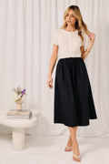 Button Down Rib and Woven Combined Midi Dress