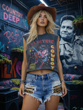 Electric Cowboy Midriff Boxy Muscle Crop Top