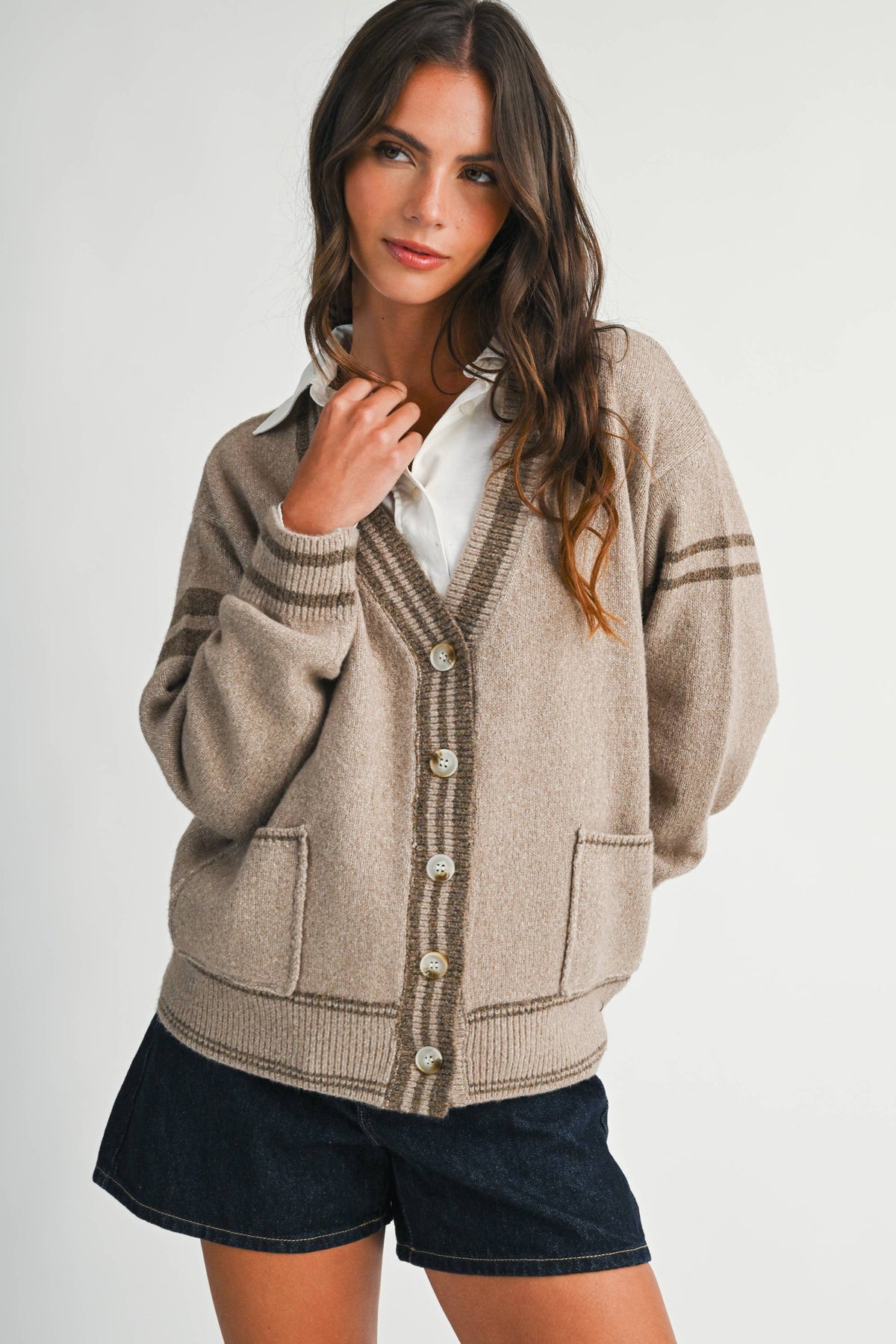 3315IK Varsity Stripe Pocket Cardigan
