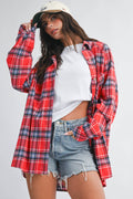 8664HN Oversized Plaid Button Down Shirt