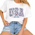 Floral USA 4th of July Patriotic Design Graphic Tee