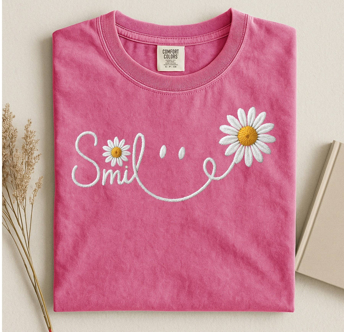 Smile Faux Embroidery Comfort Colors T-Shirt
