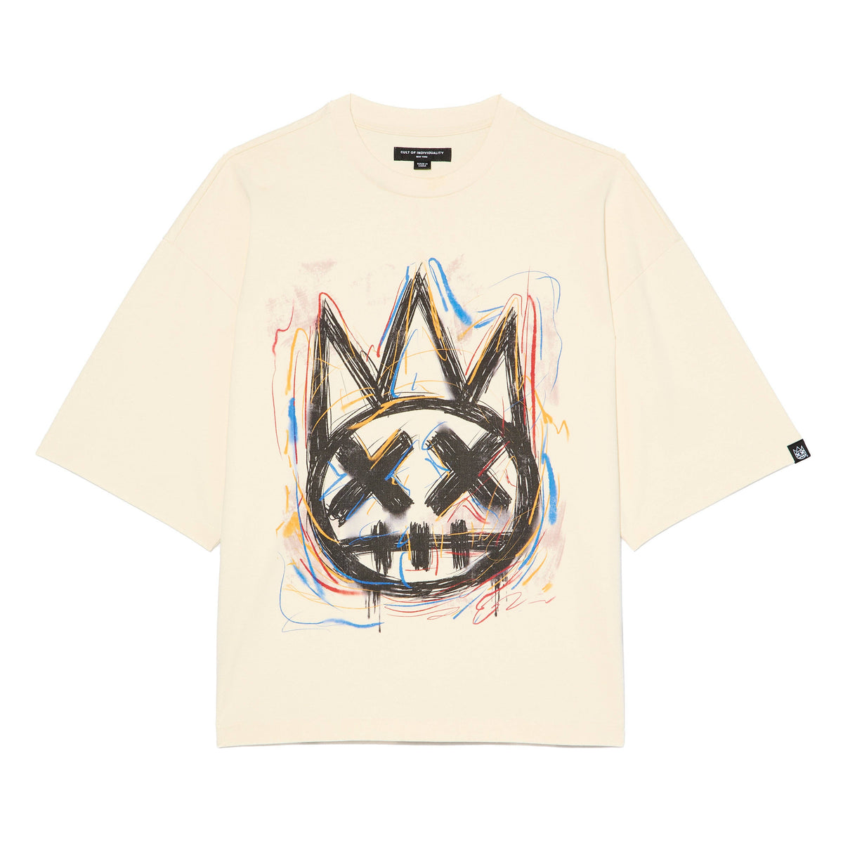 Cult's Oversized Ss Tee "Scribble Logo" in Winter White