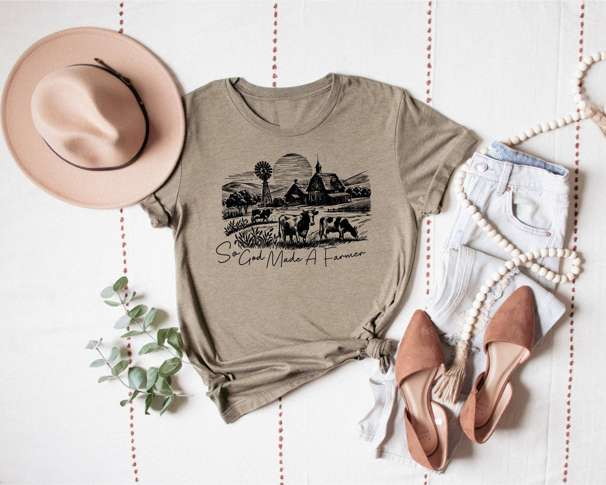 God Made A Farmer Olive Western Faith Graphic Tee