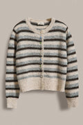 Lace Trim Striped Knit Cardigan with Candy Buttons