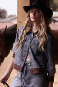Denim Jacket with Faux Suede Contrast