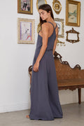R5551 Cross Back Wide Legs Sleeveless Solid Jumpsuit