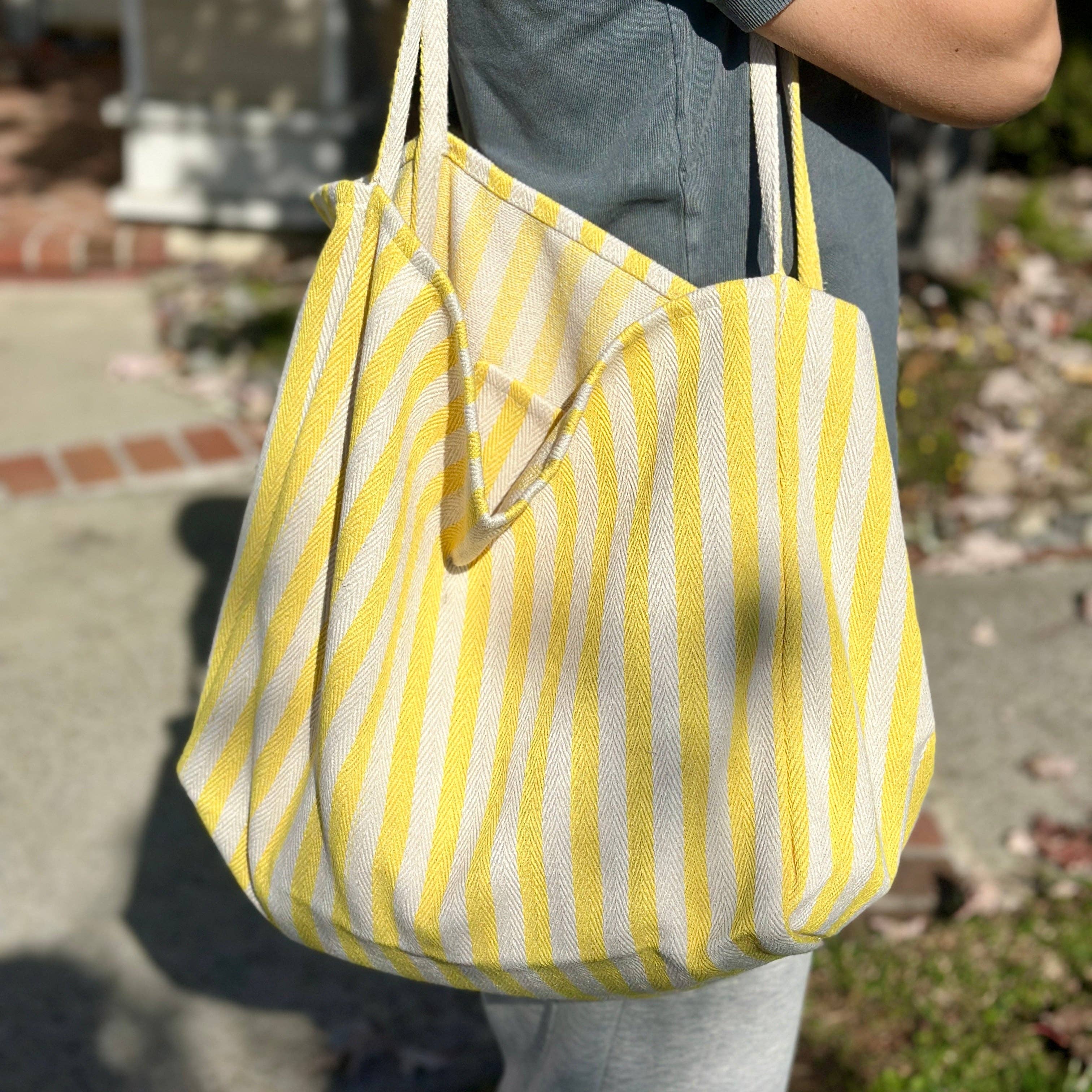 Yellow & Cream Striped Tote Bag, Large Shoulder Bag, Beach Bag, Summer Market Bag, Casual Everyday Tote, Travel Bag, Boho Striped Handbag, Gift For Her (Copy) (Copy) (Copy) (Copy)