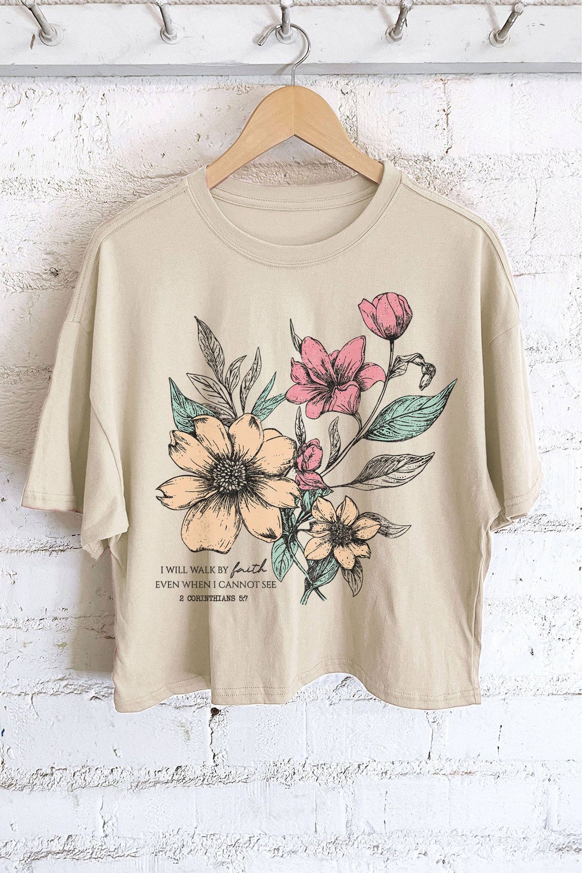 I Will Walk Faith Floral Graphic Long Crop Top