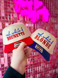 Red White & Brunette/Blonde Embroidered Trucker Hat | Patrio