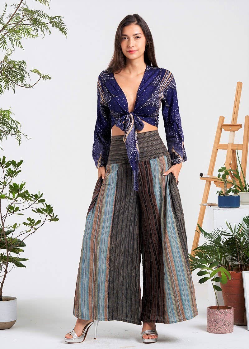 Multi-Colors Wide-Leg Elastic Waist Pants (KT-1403)