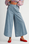 7222HK Denim Wash Wide Leg Midi Pants