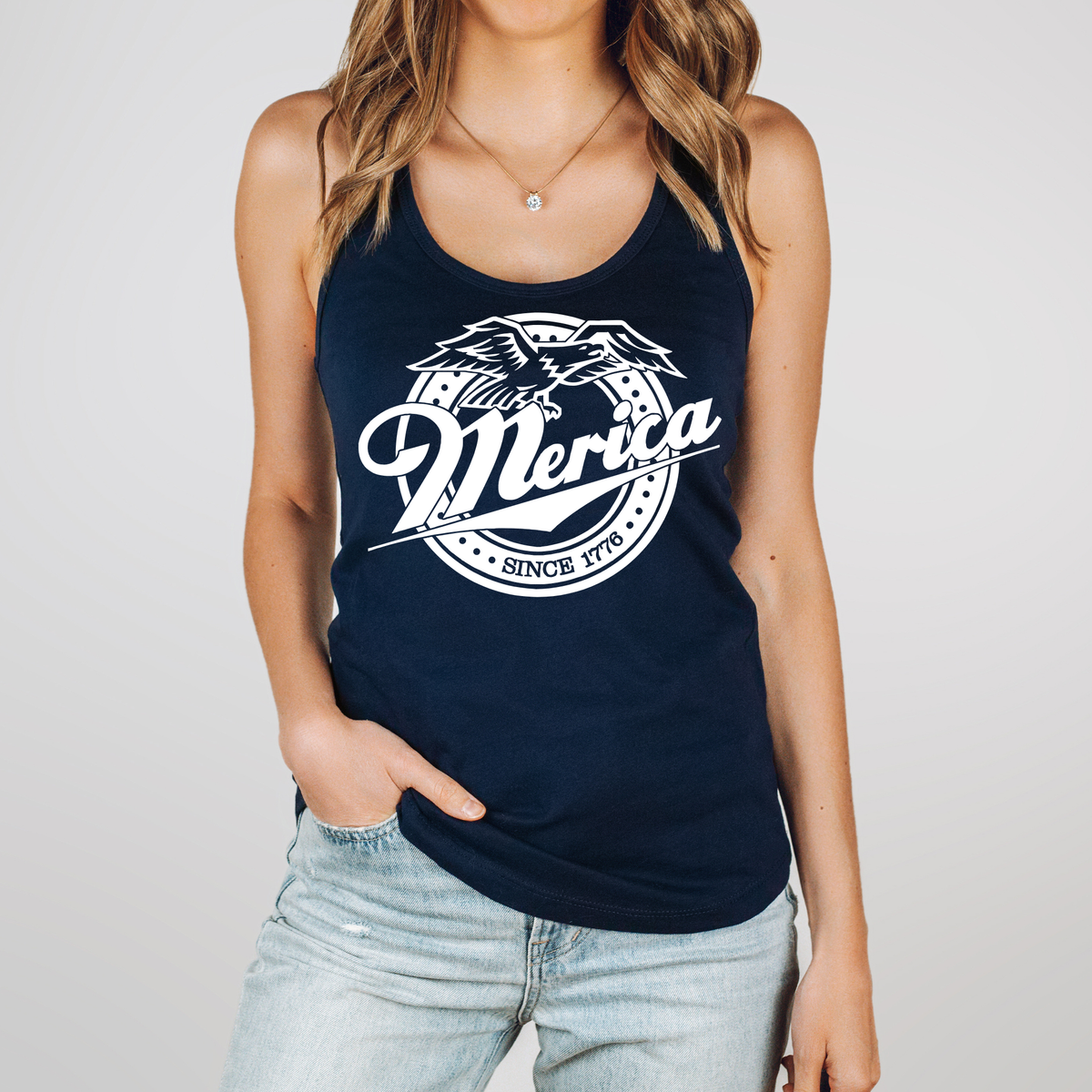 'merica Loves Beer Women Tank Top 4th July Independence Americana J13