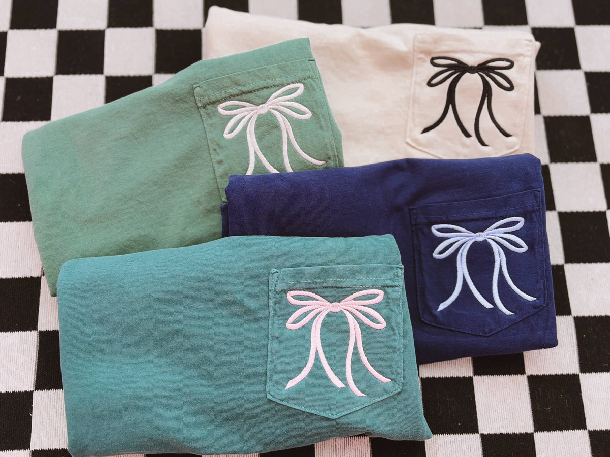 Elegant Bow Embroidered Pocket Tee | Spring Tshirt, Summer