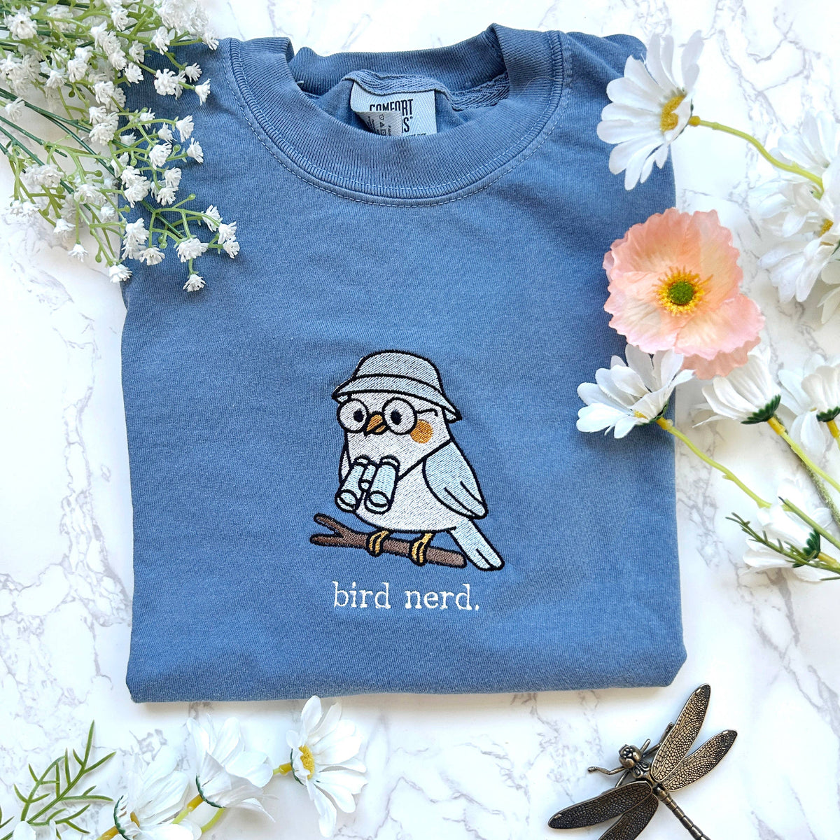 Embroidered Bird Nerd Outdoorsy Nature Tshirt