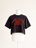 Support Your Local Woman Owned Business Crop Boxy Tee- Black