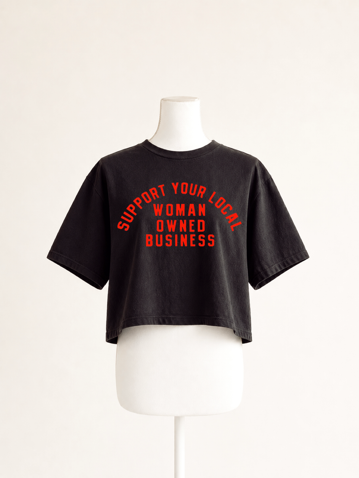 Support Your Local Woman Owned Business Crop Boxy Tee- Black