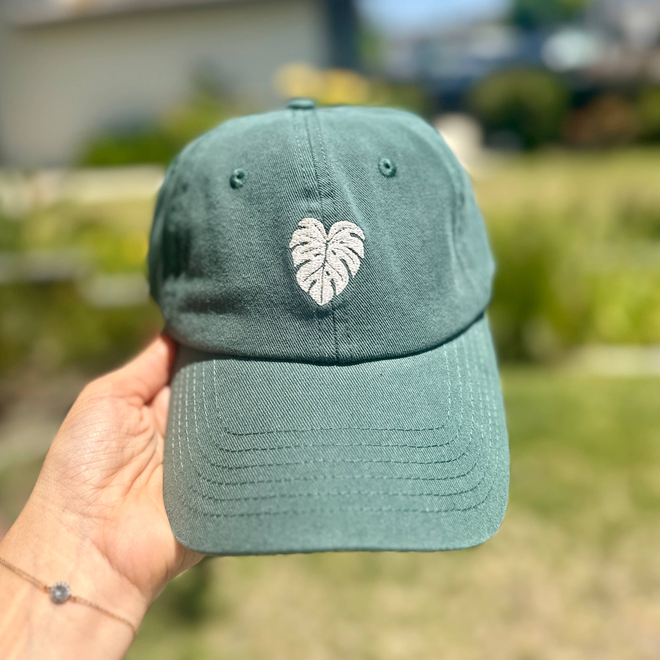 Green Monstera Hat – Embroidered Plant Hat For Nature Lovers
