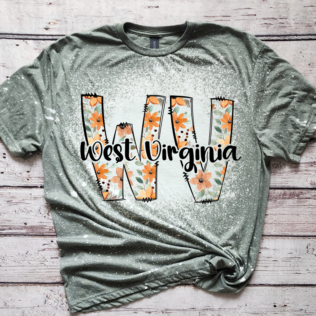 West Virgina Floral Bleached T-Shirt