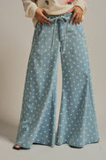 Polka Dot Wide-Leg Denim Pants