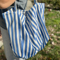 Blue & Cream Striped Tote Bag, Large Shoulder Bag, Beach Bag, Summer Market Bag, Casual Everyday Tote, Travel Bag, Boho Striped Handbag, Gift For Her (Copy)