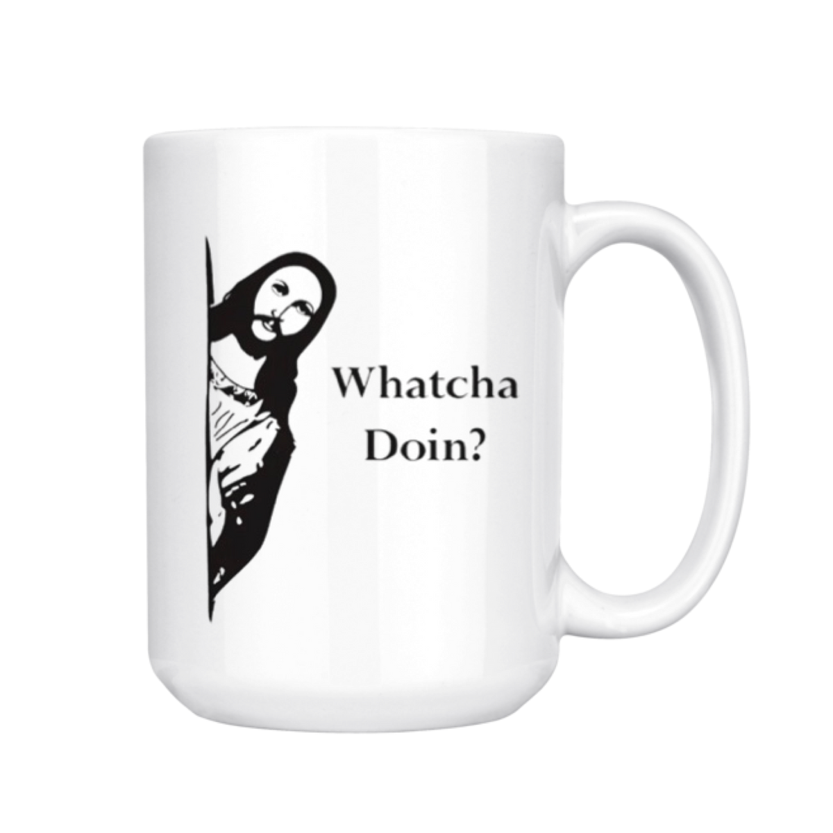 Whatcha Doin? Peeking Jesus Mug
