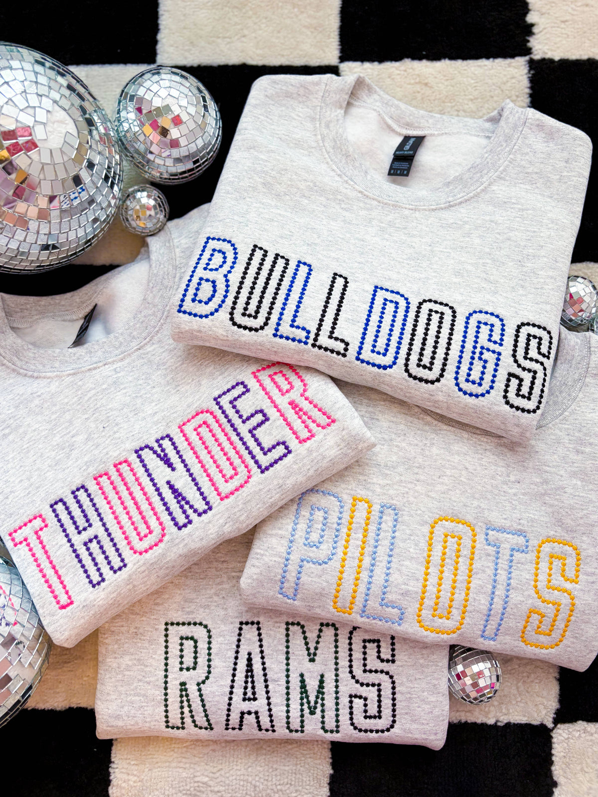 Custom Polka Dot Mascot Embroidered Crewneck