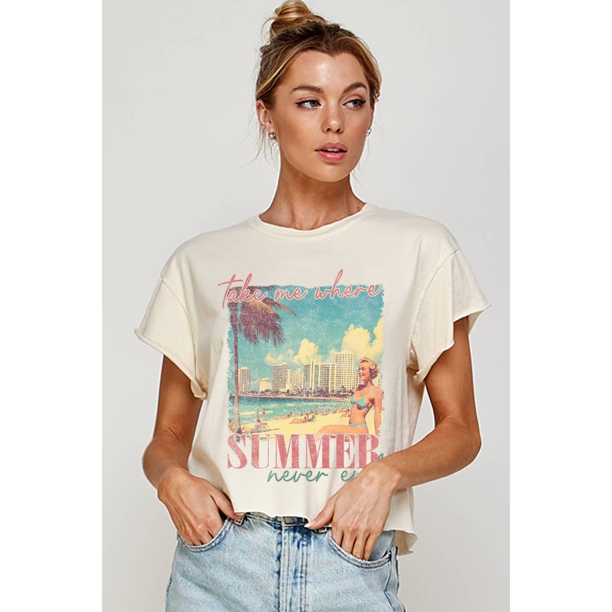 Take Me Where Summer Never End Vintage Graphic Crop Top
