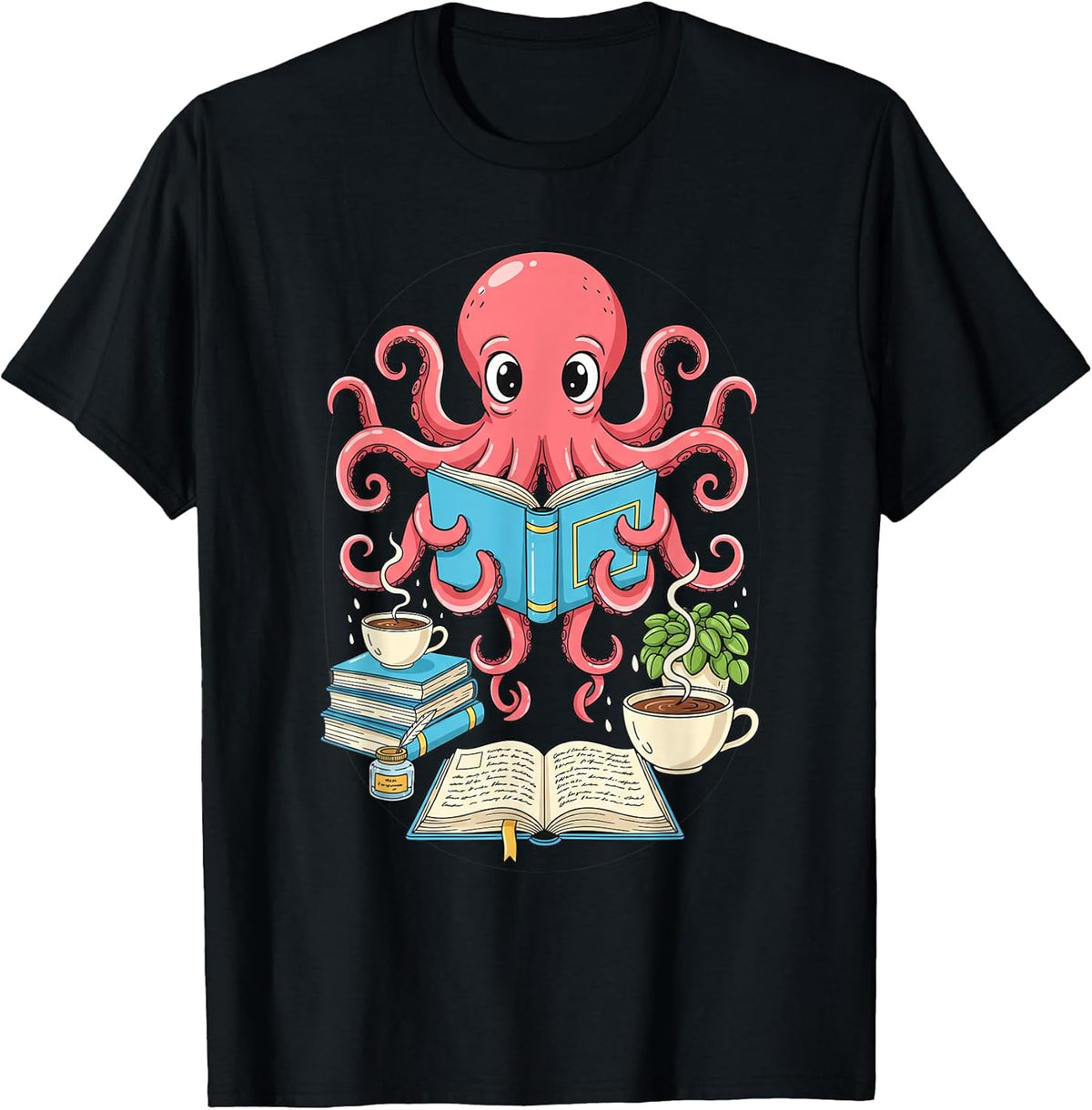 Literary Bookish Book Octopus Coffee Reading Sea