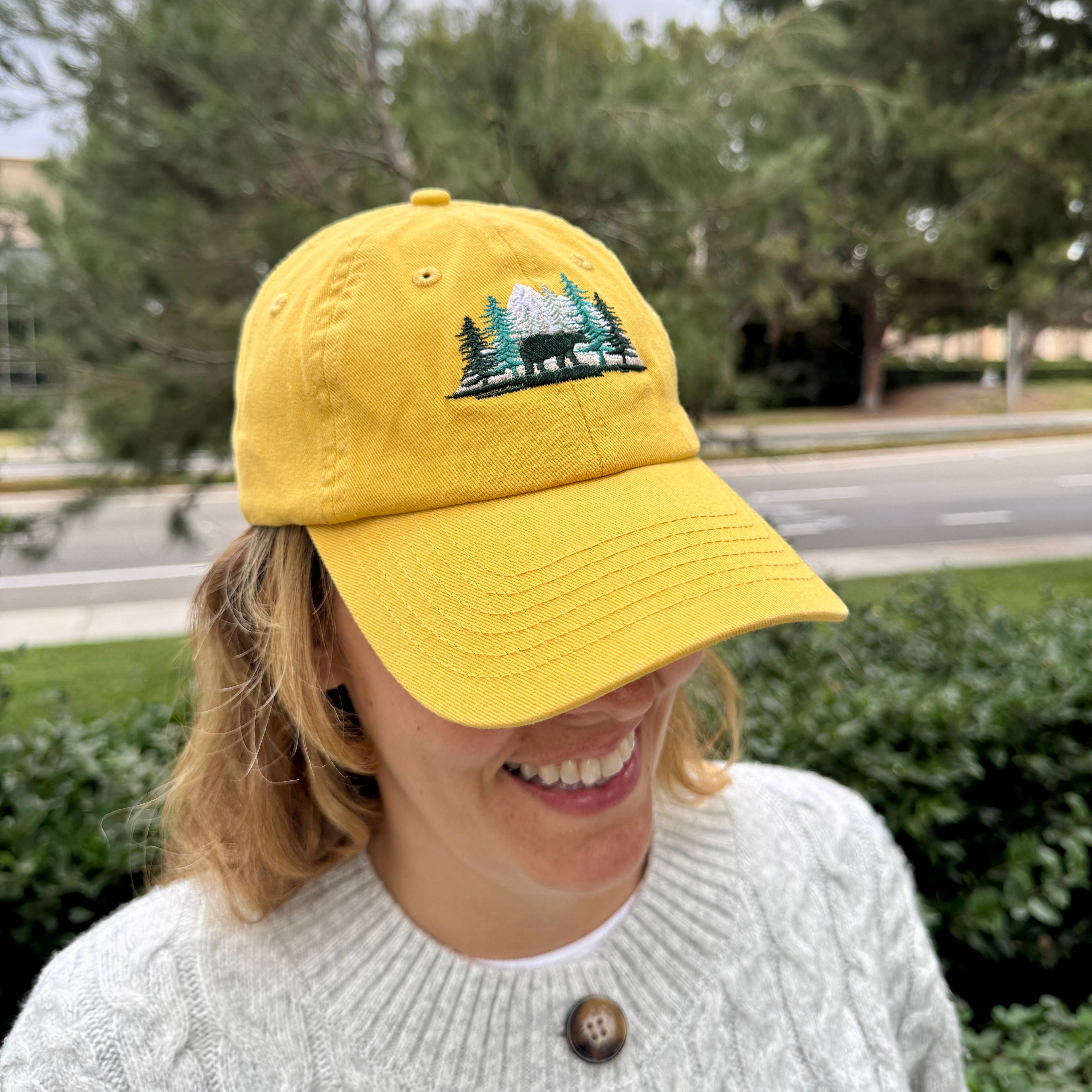 Mountain Forest Bear Hat Embroidered Nature Cap