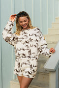 Western Print Fleece Sweatshirt & Shorts Set