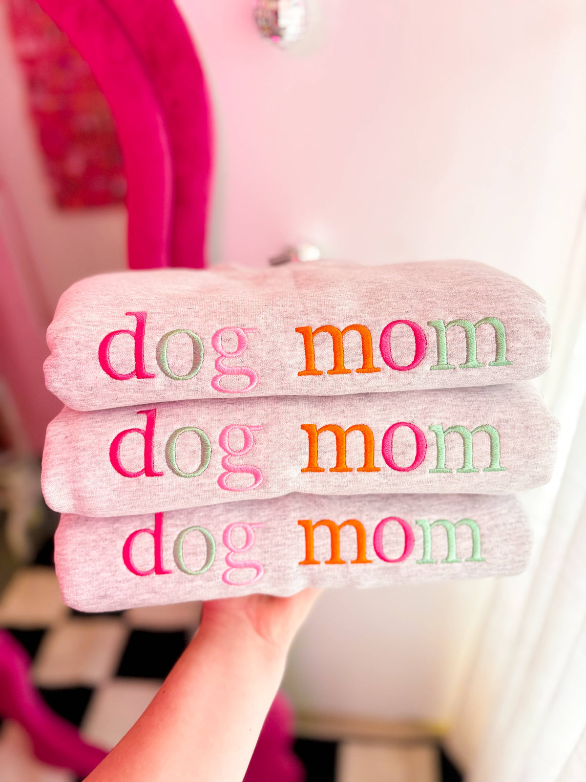 Dog Mom Rainbow Embroidered Sweatshirt | Gift For Dog Moms