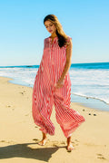 IR5120B  Wide Leg Stripe Soft Satin Jumpsuit