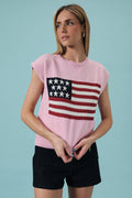 Round Neck Wide Shoulder USA Flag Sweater