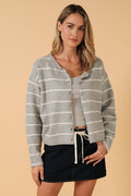Rolled Up Neck Button Down Sweater Cardigan Top