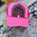 Hot Pink Feather Trucker Hat Feather Crown Hat