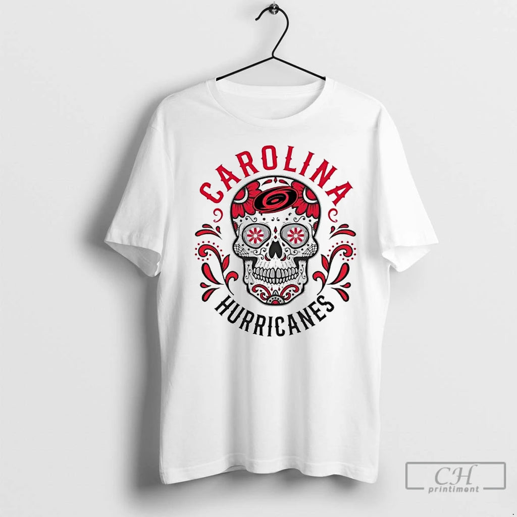Classic Carolina Hurricanes Checkered Flag Sugar Skull Ornaments