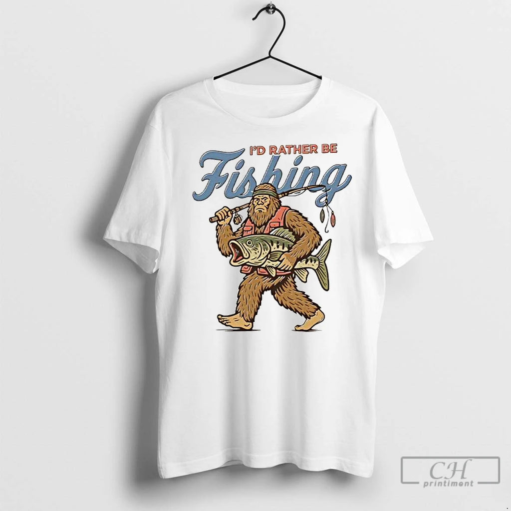 Classic Id Rather Be Fishing Bigfoot Ornaments