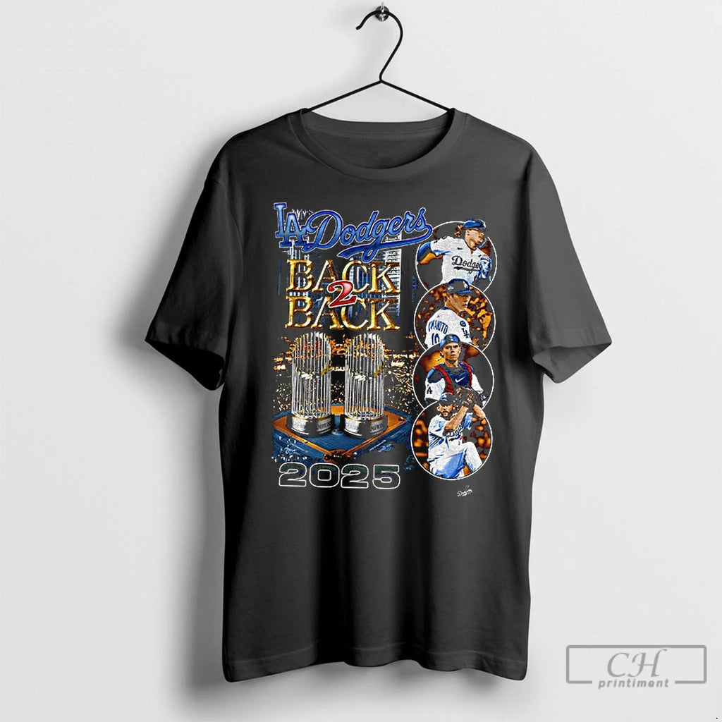 Classic Los Angeles Dodgers Back 2 Back 2025 World Series Champions Trophy Graphic