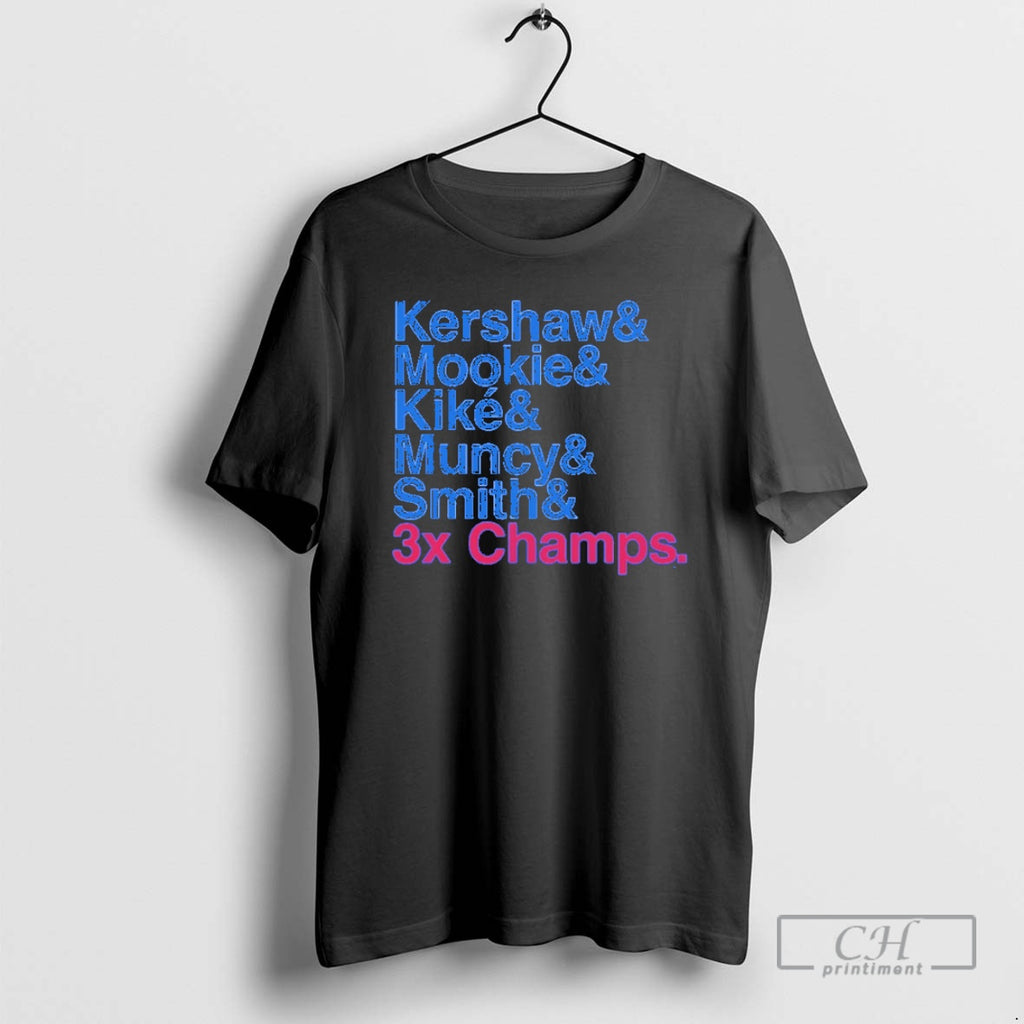 Classic Los Angeles Dodgers Baseball Ampersand 3x Champs Kershaw Mookie Kike Muncy Smith Blue