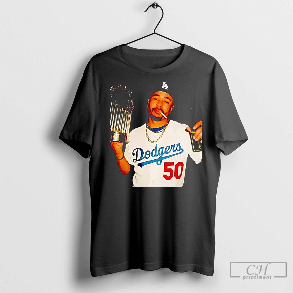 Classic Mookie Betts Smoking Trophy 2025 Dodgers Champion