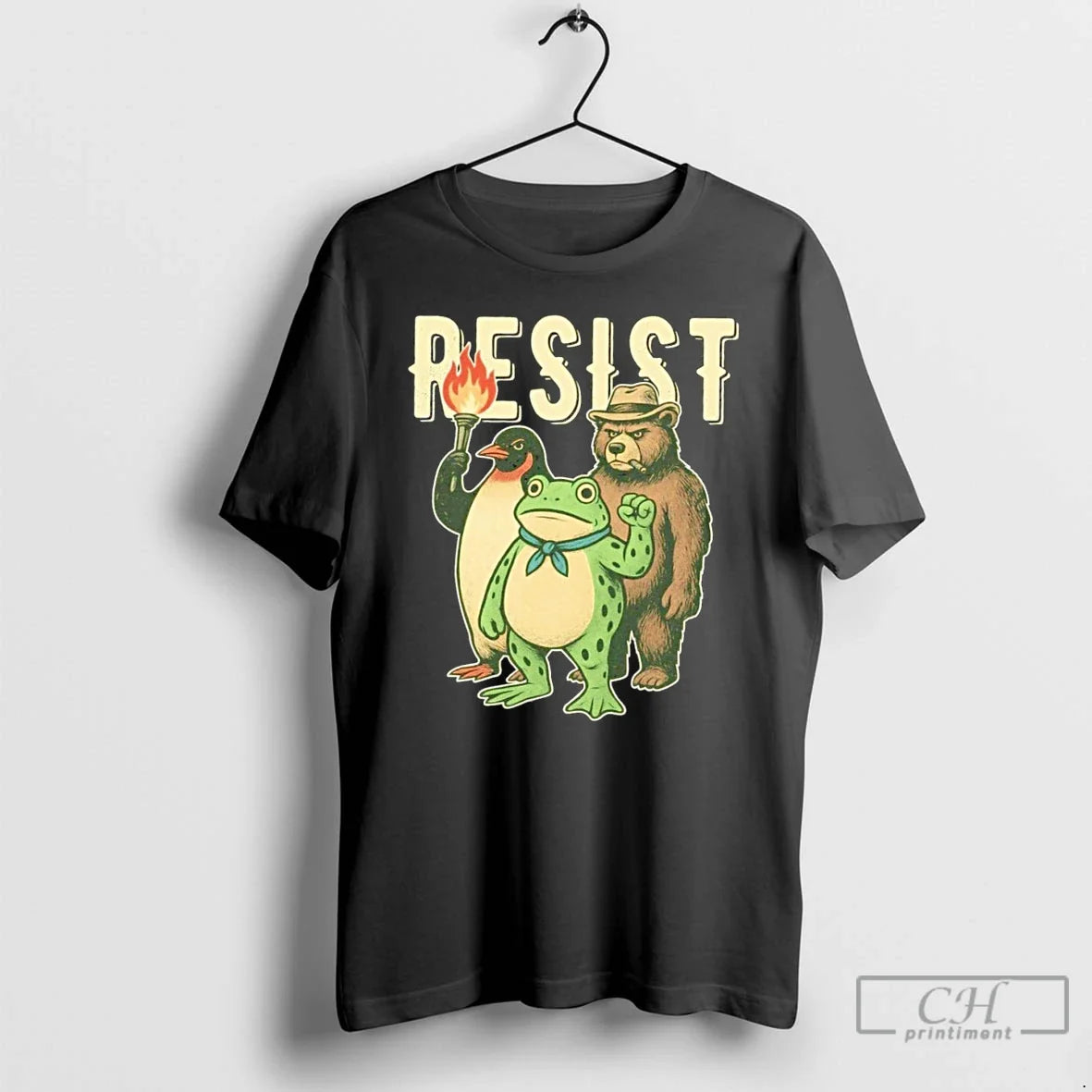 Classic Resist Penguin And Frog And Bear T Shirts