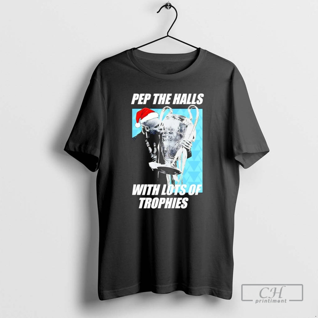 Classic Santa Pep Guardiola The Halls With Lots Of Trophies Christmas Christmas Shirt Sweater
