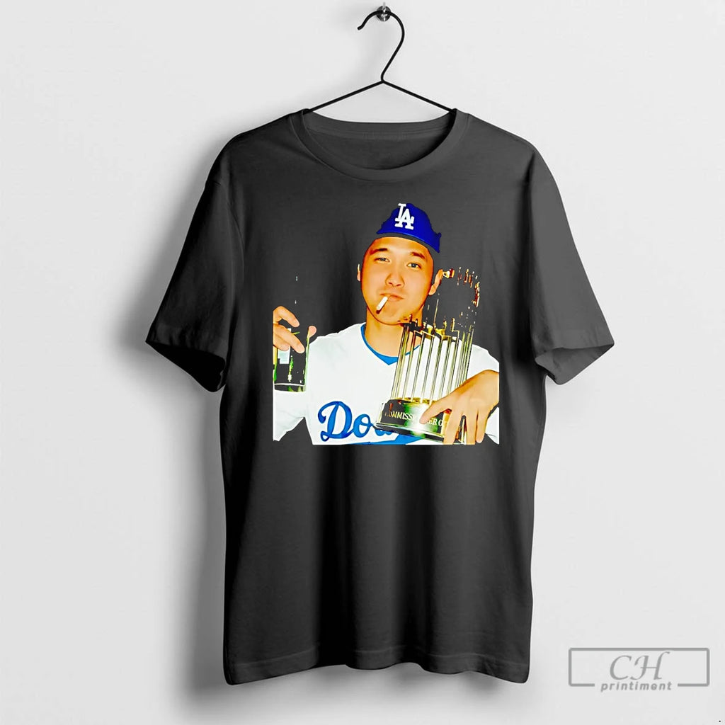 Classic Shohei Ohtani Smoking Trophy 2025 Dodgers Champion