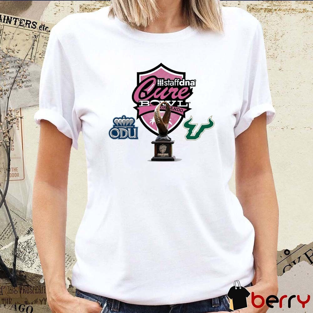 2025 StaffDNA Cure Bowl South Florida Bulls Vs Old Dominion Monarchs Breast Cancer Logo t-shirt