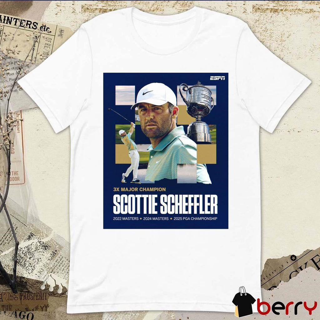3x Major Champion Scottie Scheffler 2022 Masters 2024 Masters 2025 Pga Championship Poster t-shirt