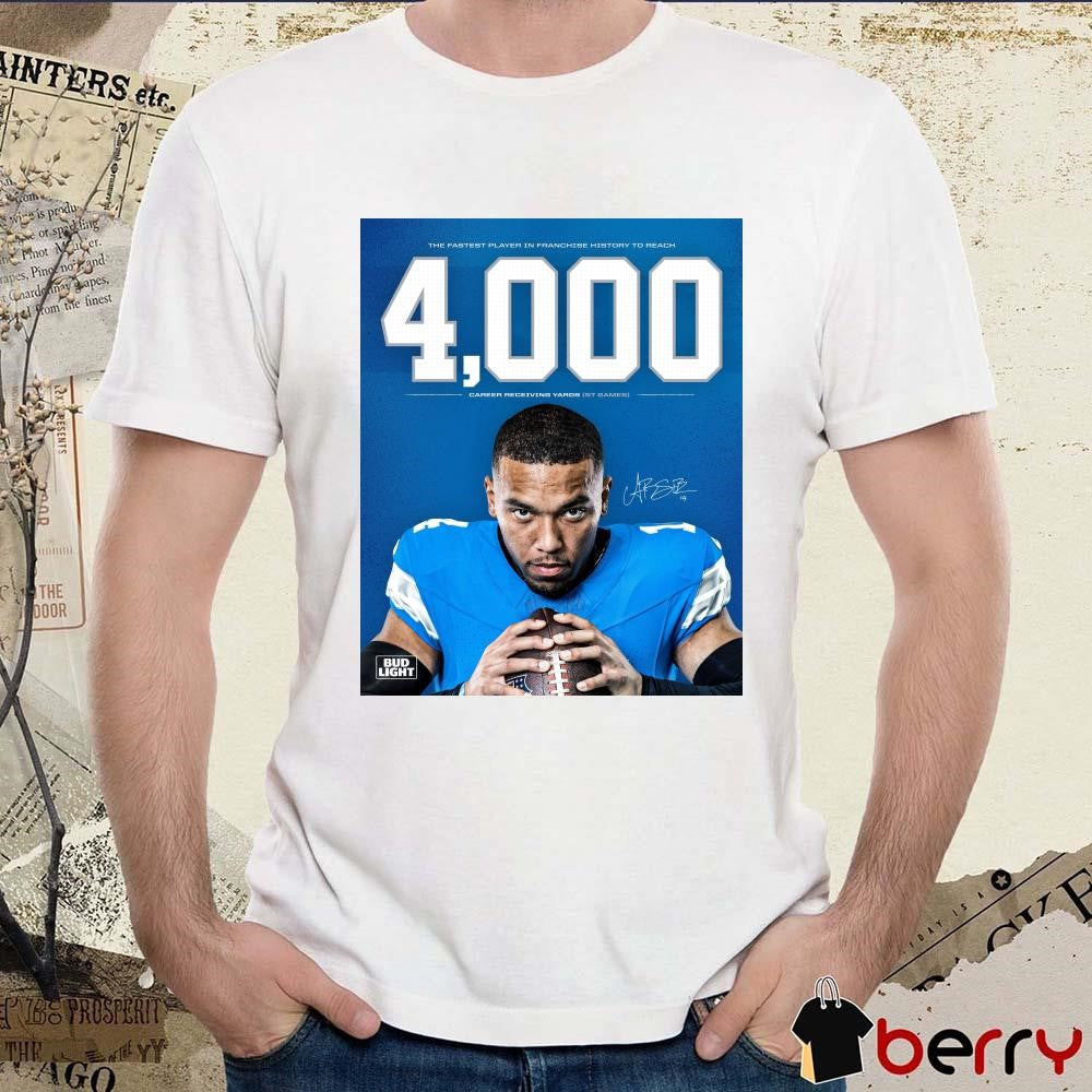 Amon-Ra St. Brown Detroit Lions The Fastest Player In Franchise History To Reach 4000 Career Receiving Yards Signature Poster t-shirt