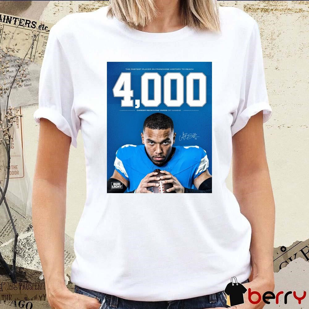 Amon-Ra St. Brown Detroit Lions The Fastest Player In Franchise History To Reach 4000 Career Receiving Yards Signature Poster t-shirt