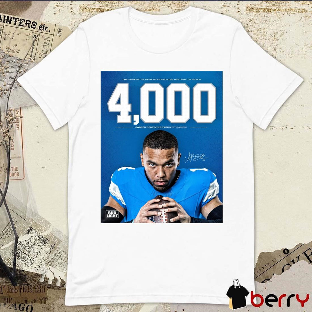 Amon-Ra St. Brown Detroit Lions The Fastest Player In Franchise History To Reach 4000 Career Receiving Yards Signature Poster t-shirt
