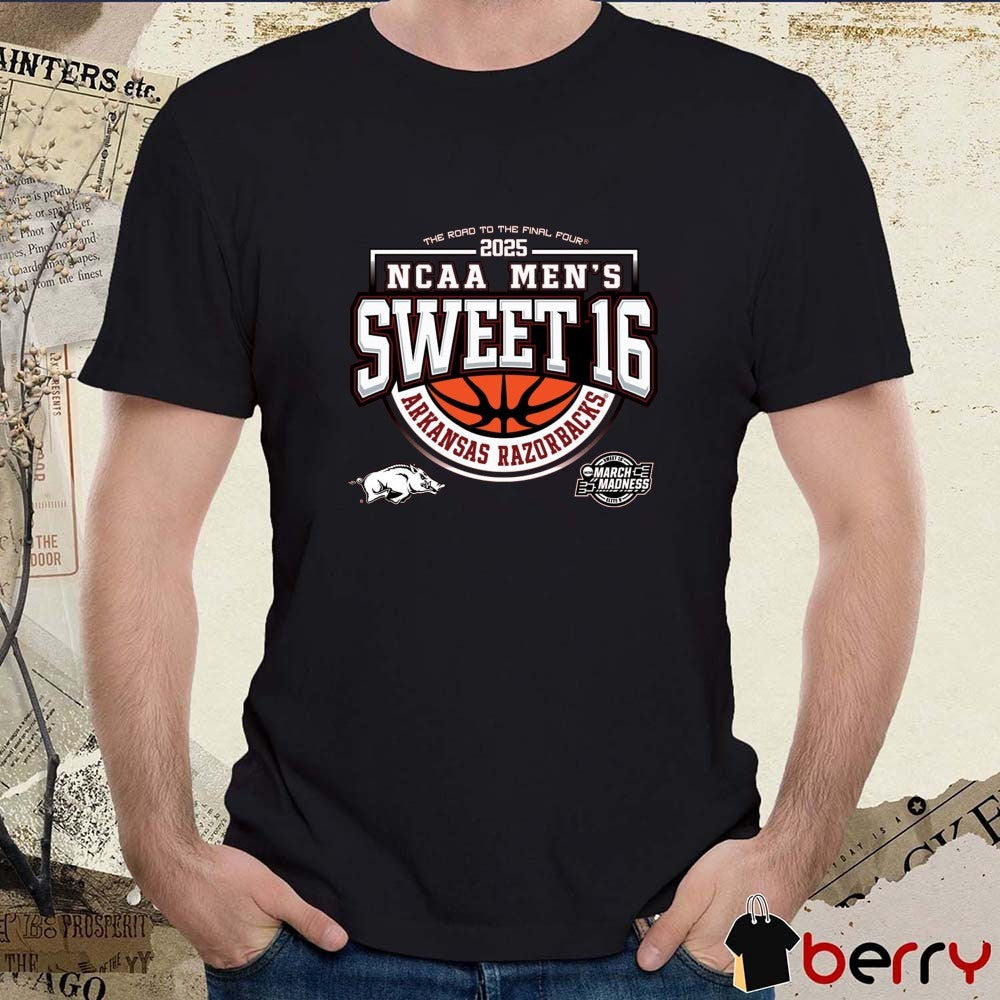 Arkansas Razorback Basketball The Road To The Final Four NCAA Tournament Men’s Sweet 16 March Madness 2025 Graphic t-shirt